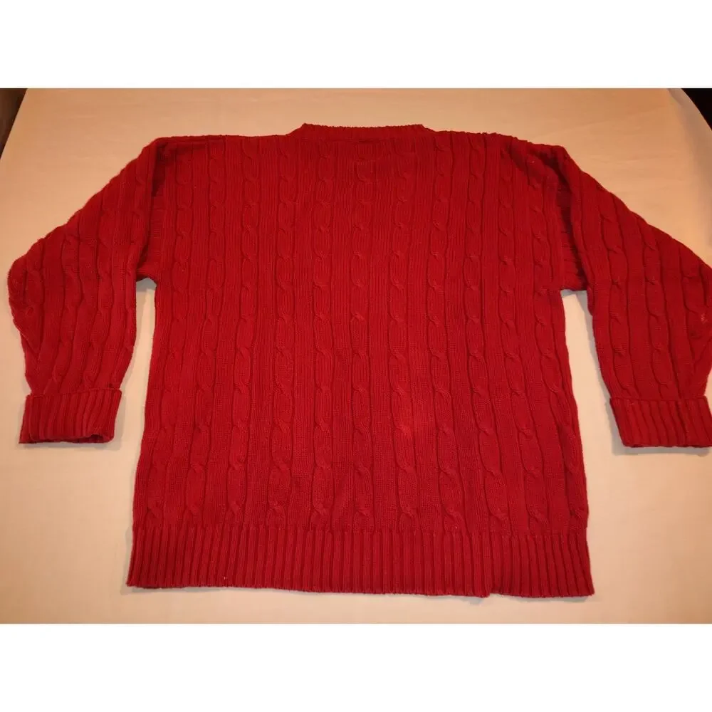 Vintage Izod Lacoste Chunky Cable Knit Red Sweater Size L 100% Cotton